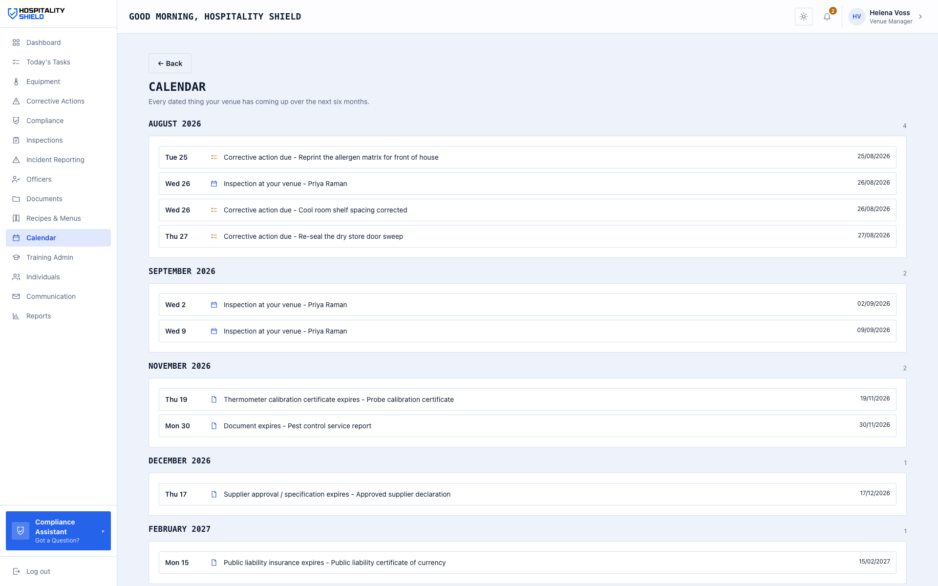 The compliance calendar