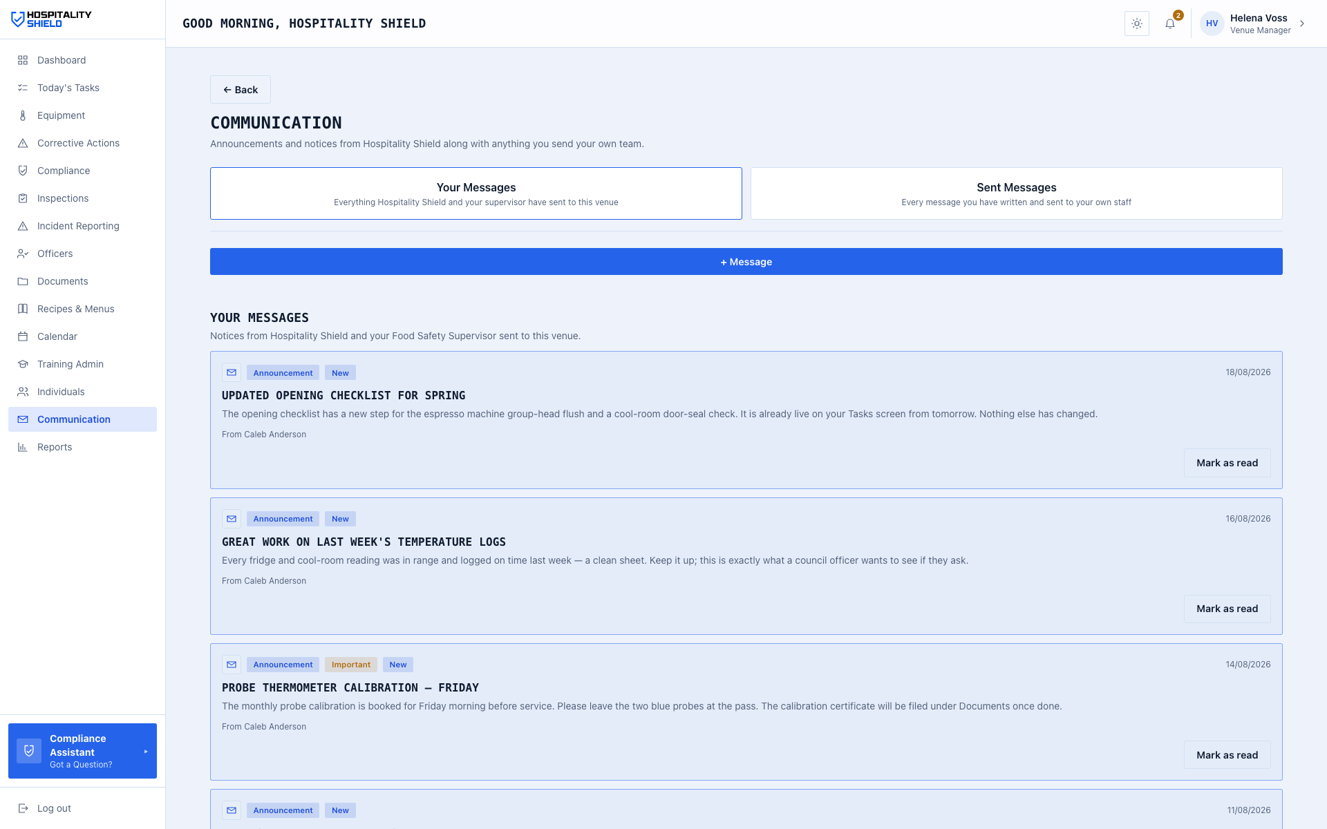 The communications screen