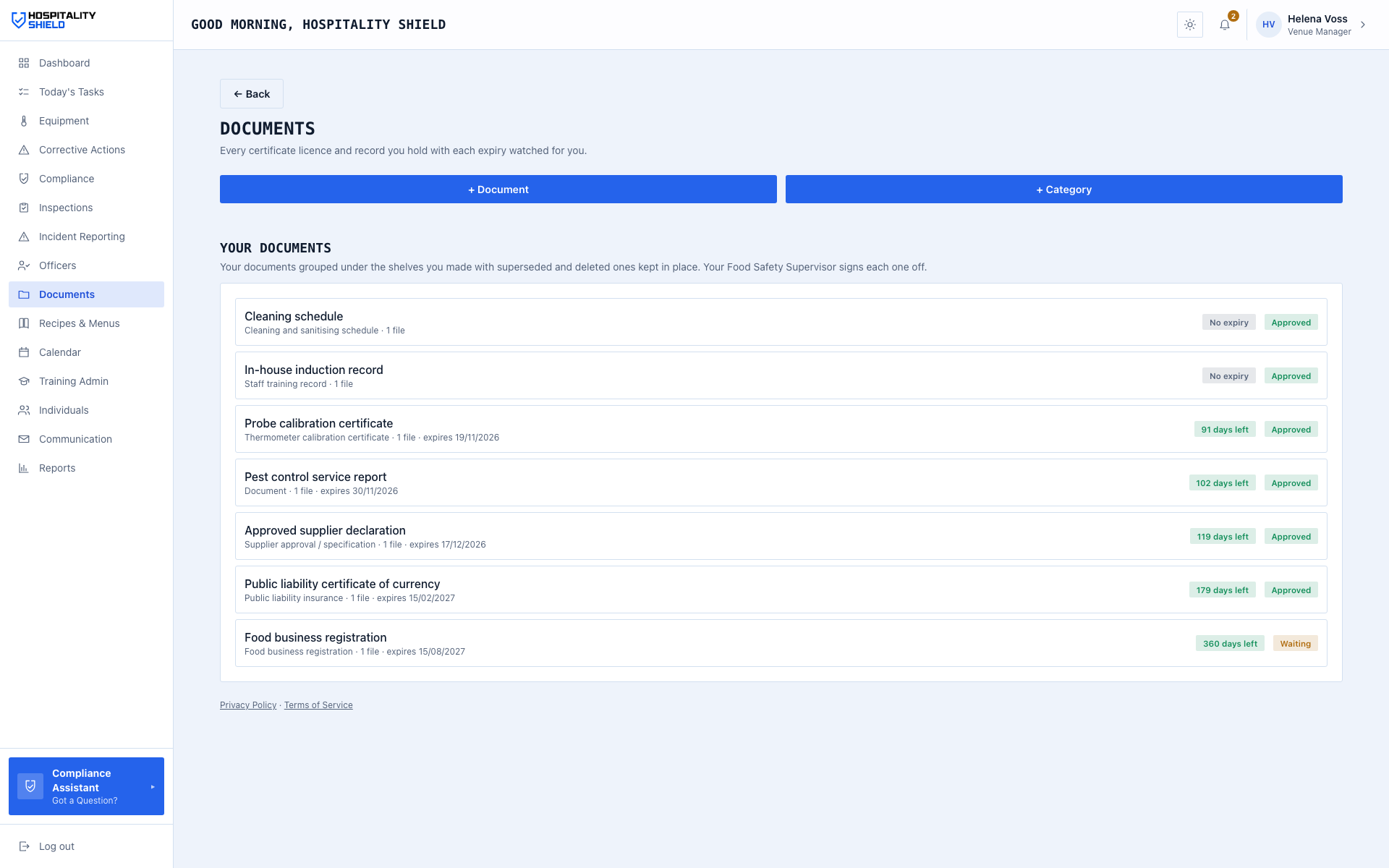 The documents screen